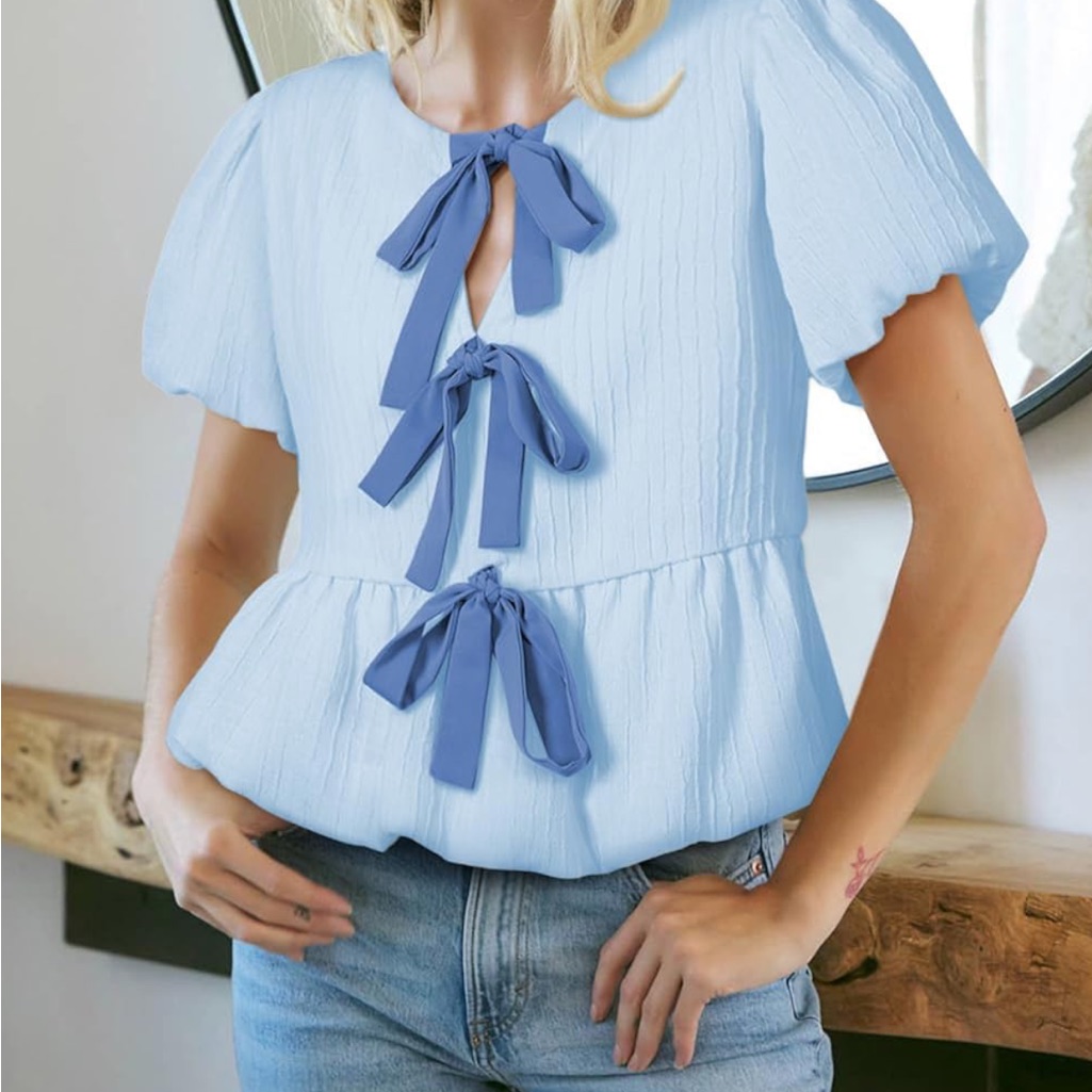 Babydoll Peplum Top With Bows